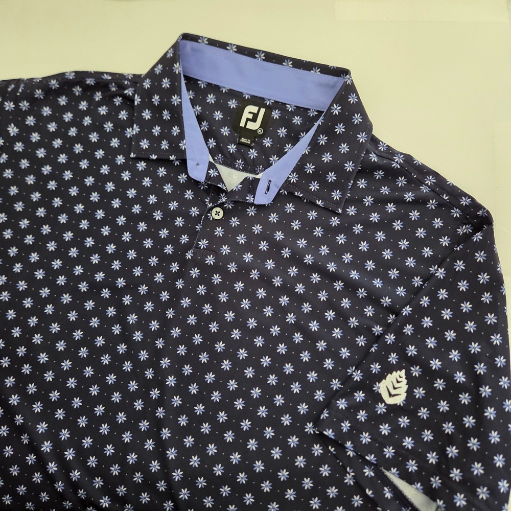 FootJoy Polo Shirt Navy Blue All Over Floral Print ProDry Golf Mens XL